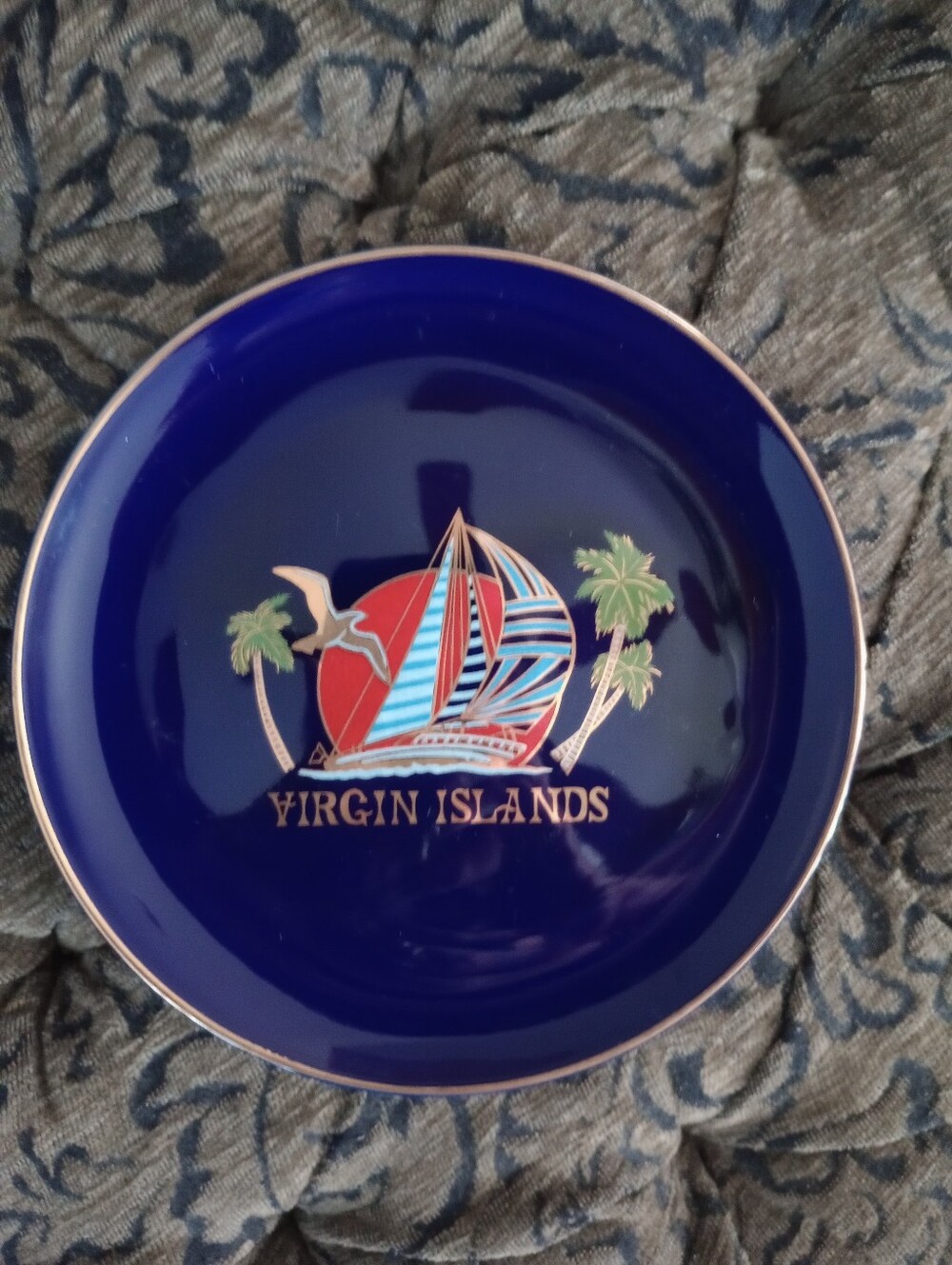 Virgin Islands 7.25" Cobalt Blue Decorative Souvenir Plate with Sailboat Motif